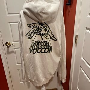 VOLCOM XL Men’s White Drawstring Hoodie With Front and Back Black Design